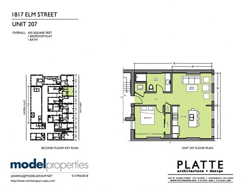 Floor plan for 1 bed, 1 bath, 650 sqft